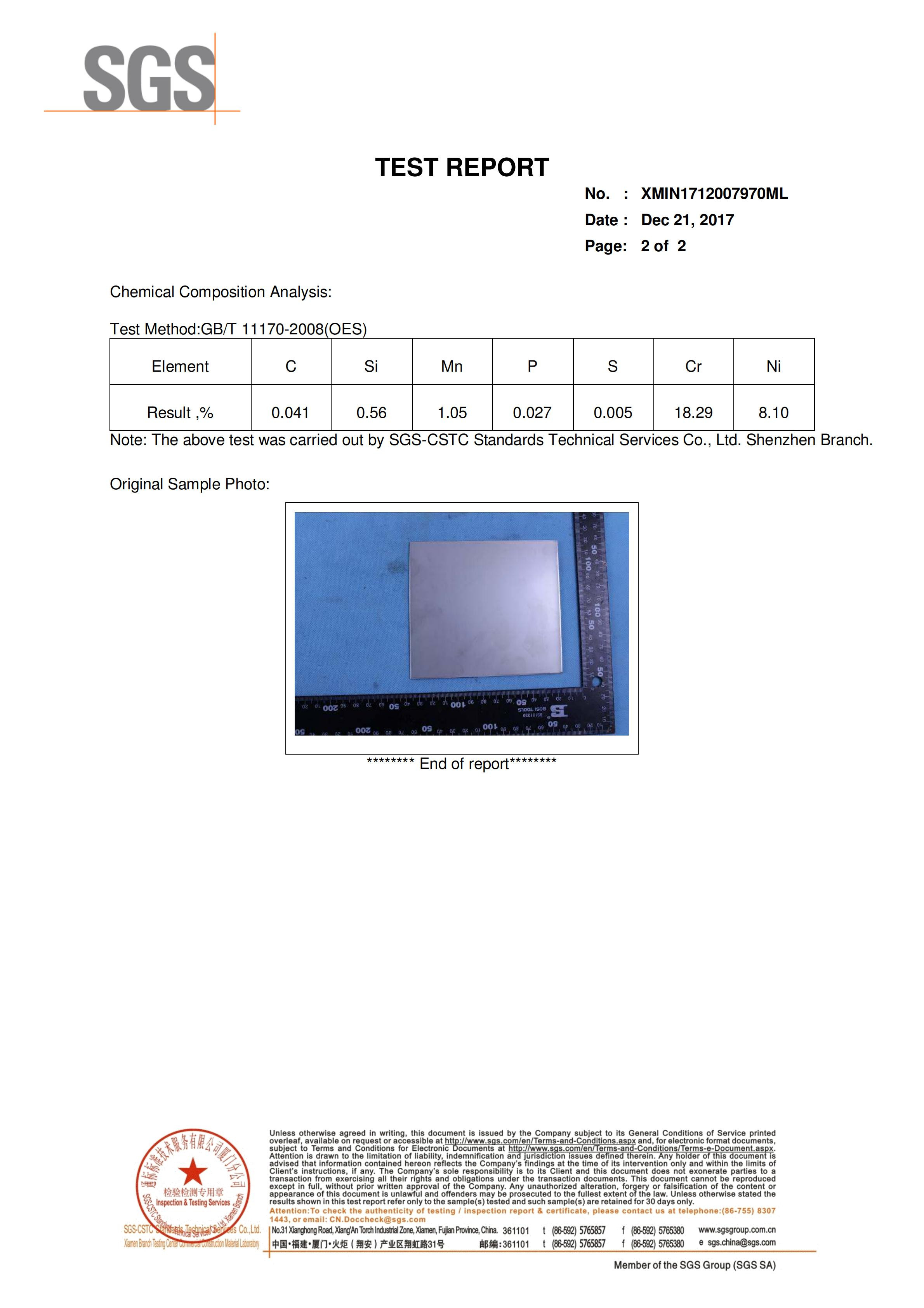 SGS Material Content testing report 