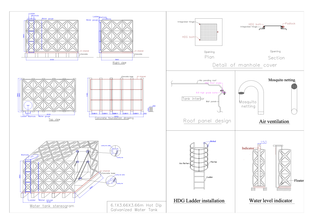 Water Tank Drawing.pdf British Standard HDG Water Tank - Hot Dip Galvanized Water Tank