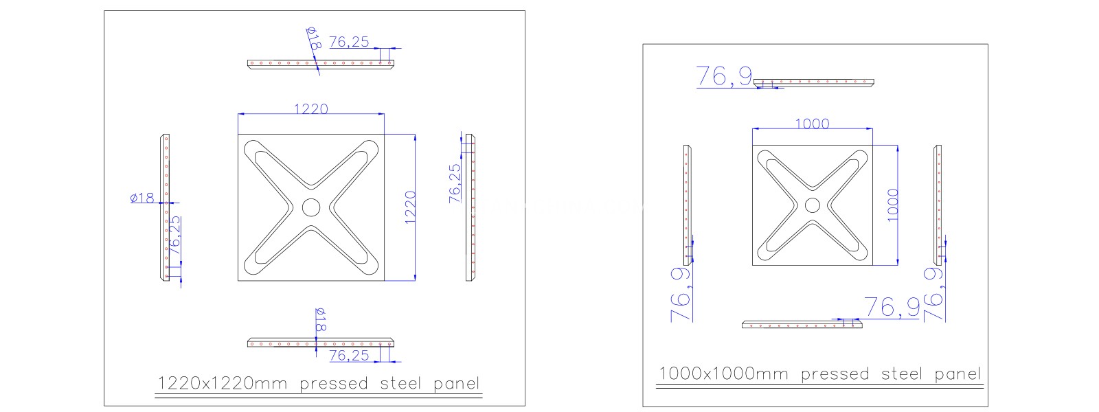 Pressed steel water tank panel sizes